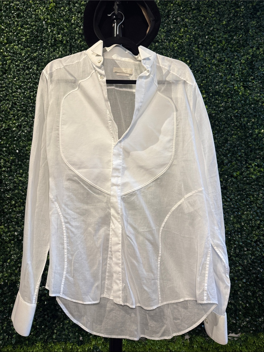 Alexander McQueen Menโs White Curved-Panel Button-Down Shirt